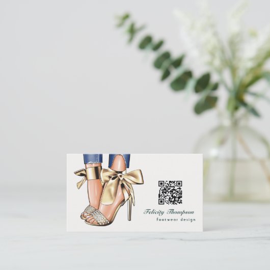 Glam Chic Gold Mode Designer QR-code Visitekaartje (Staand voorkant)