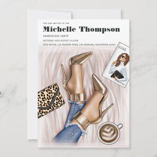 Glam Chic Gold Mode Show Graduparty Kaart (Voorkant)