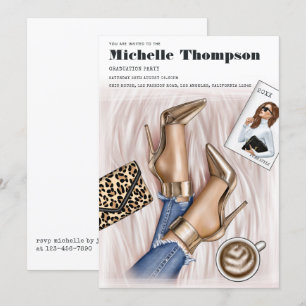 Glam Chic Gold Mode Show Graduparty Kaart