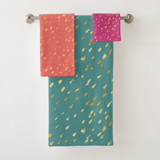 Glam chic gold splatter exotische kleurset handdoe bad handdoek (Insitu)