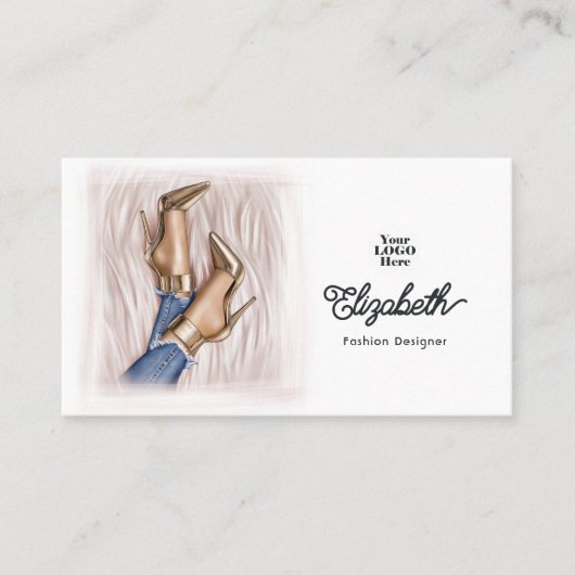 Glam Chic Gold Stiletto's en Denim Mode Design Visitekaartje (Voorkant)