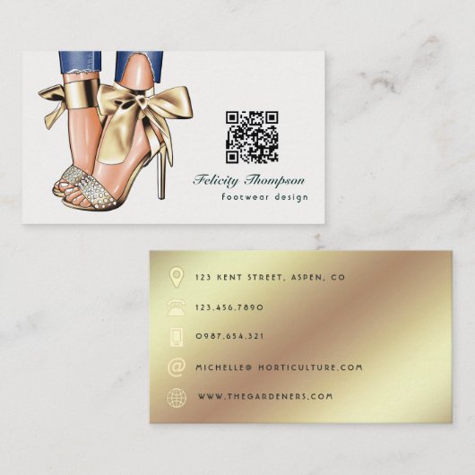 Glam Chic Gouden Modeontwerper QR-code Visitekaartje (Voorkant / Achterkant)