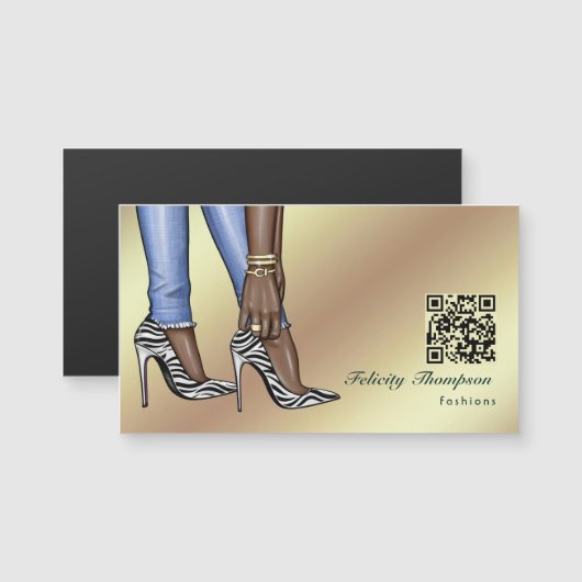 Glam Chic Gouden Modeontwerper QR-code Zakelijk (Voorkant / Achterkant)