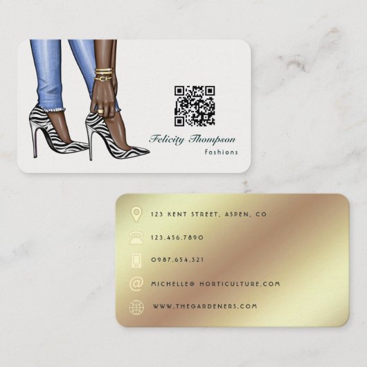 Glam Chic Gouden Modeontwerper QR-code Zakelijke C Visitekaartje (Voorkant / Achterkant)
