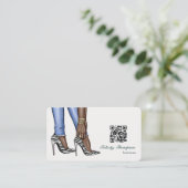 Glam Chic Gouden Modeontwerper QR-code Zakelijke C Visitekaartje (Staand voorkant)