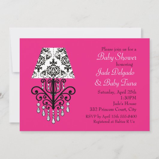 Glam Chic Hot Pink & Damask Baby shower Invitation Kaart (Voorkant)