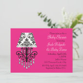 Glam Chic Hot Pink & Damask Baby shower Invitation Kaart (Staand voorkant)