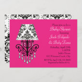 Glam Chic Hot Pink & Damask Baby shower Invitation Kaart (Voorkant / Achterkant)