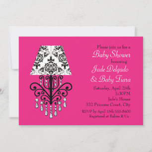 Glam Chic Hot Pink & Damask Baby shower Invitation Kaart