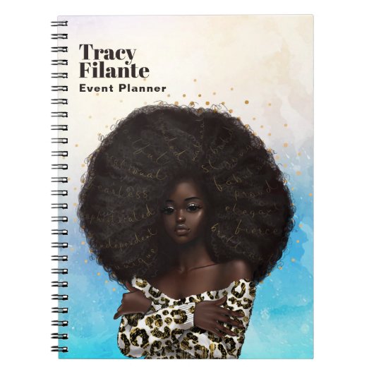 Glam Chic Leopard Skin Afro-Amerikaans Notitieboek (Voorkant)