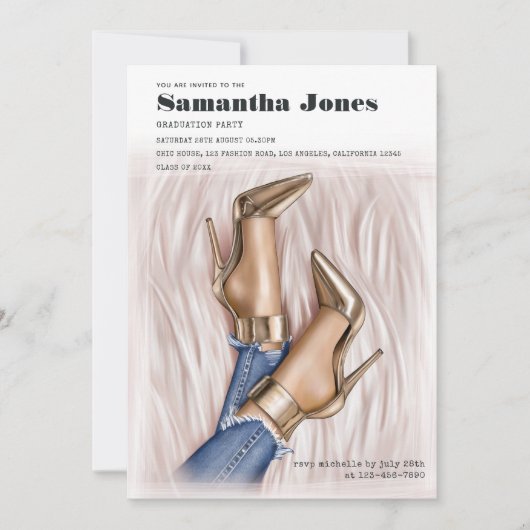 Glam Chic Mode Denim Graduation Party Kaart (Voorkant)