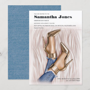 Glam Chic Mode Denim Graduation Party Kaart