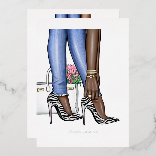 Glam Chic Mode Show Folie Uitnodiging (Voorkant / Achterkant)