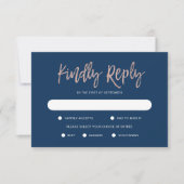 Glam Chic Navy Blue & Roos Gold Wedding RSVP Kaart (Voorkant)