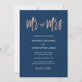 Glam Chic Navy & Roos Gold Mr & Mrs Wedding Invite Kaart (Voorkant)