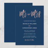 Glam Chic Navy & Roos Gold Mr & Mrs Wedding Invite Kaart (Voorkant / Achterkant)