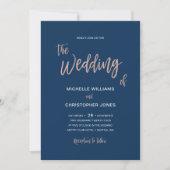 Glam Chic Navy & Roos Gold Wedding Kaart (Voorkant)