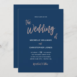 Glam Chic Navy & Roos Gold Wedding Kaart