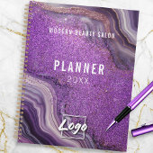 Glam Chic Paarse Glitter Agaat Marmer Jaarlijks Planner