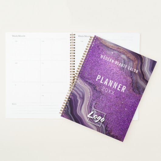 Glam Chic Paarse Glitter Agaat Marmer Jaarlijks Planner (Display)