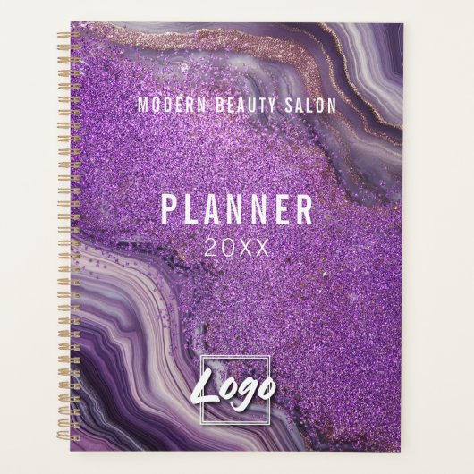 Glam Chic Paarse Glitter Agaat Marmer Jaarlijks Planner (Voorkant)
