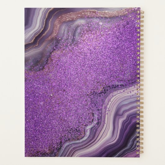 Glam Chic Paarse Glitter Agaat Marmer Jaarlijks Planner (Achterkant)