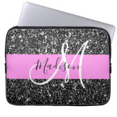 Glam Chic Pink Black Glitter Sparkle Name Monogram Laptop Sleeve (Voorkant)