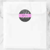 Glam Chic Pink Black Glitter Sparkle Name Monogram Ronde Sticker (Tas)