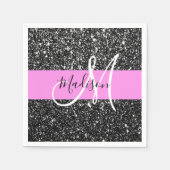 Glam Chic Pink Black Glitter Sparkle Name Monogram Servet (Voorkant)