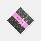 Glam Chic Pink Black Glitter Sparkle Name Monogram Servet (Hoek)