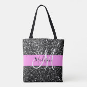 Glam Chic Pink Black Glitter Sparkle Name Monogram Tote Bag (Achterkant)