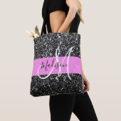 Glam Chic Pink Black Glitter Sparkle Name Monogram Tote Bag (Dichtbij)