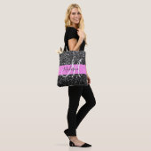 Glam Chic Pink Black Glitter Sparkle Name Monogram Tote Bag (Op model)