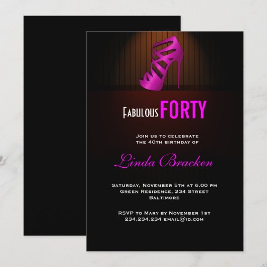 Glam Chic Pink High Hiel Fabulous 4ty Invite Kaart (Voorkant / Achterkant)
