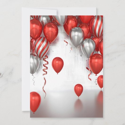 Glam Chic Red Silver Balloons New Year's Eve Party Kaart (Achterkant)