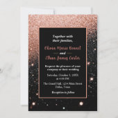 glam chic rose gold Glitter gold frame wedding Kaart (Voorkant)