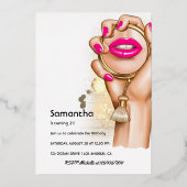 Glam Chic Roze en Goud Echte Folie Verjaardag Folie Uitnodiging (Achterkant)