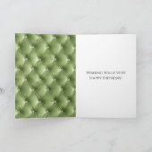 Glam Chic Sage Green Faux Velvet Silver Verjaardag Kaart (Binnen)