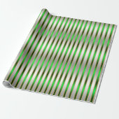 Glam Chic Shiny Silver en Green Stripes Cadeaupapier (Uitgerold)