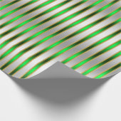 Glam Chic Shiny Silver en Green Stripes Cadeaupapier (Hoek)