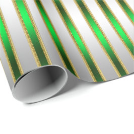 Glam Chic Shiny Silver en Green Stripes Cadeaupapier