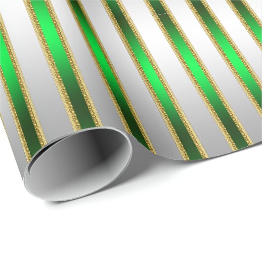 Glam Chic Shiny Silver en Green Stripes Cadeaupapier (Rol Hoek)