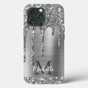 Glam Chic Silver Glitter Drift Monogram Metaal Case-Mate iPhone Case