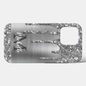 Glam Chic Silver Glitter Drift Monogram Metaal Case-Mate iPhone Case (Achterkant (horizontaal))