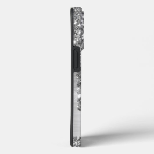 Glam Chic Silver Glitter Drift Monogram Metaal Case-Mate iPhone Case (Achterkant / Rechts)