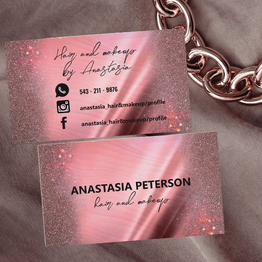 Glam Chic Sparkly Pink Metallic Roos Gouden Glitte Visitekaartje