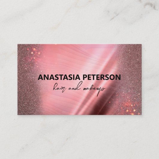 Glam Chic Sparkly Pink Metallic Roos Gouden Glitte Visitekaartje (Voorkant)