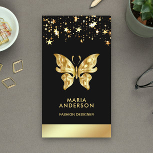 Glam Chic Stars Confetti Zwart Goud Folie Vlinder Visitekaartje