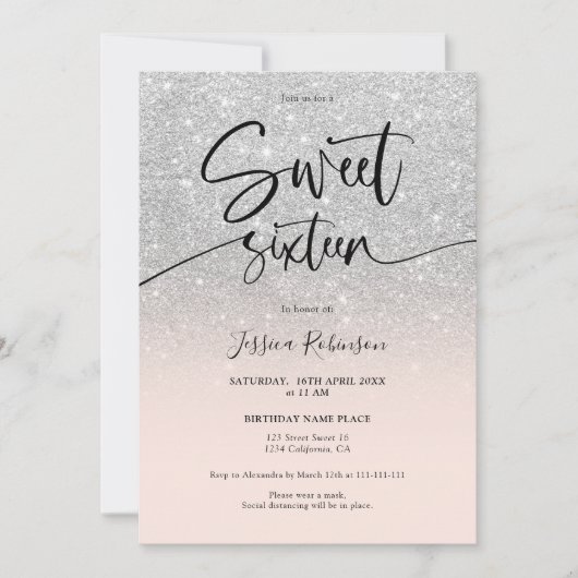 Glam chic zilver glitter ombre girly roze Sweet 16 Kaart (Voorkant)
