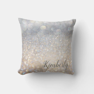 Glam Chic Zilveren Meisje Glitter Monogram  Kussen